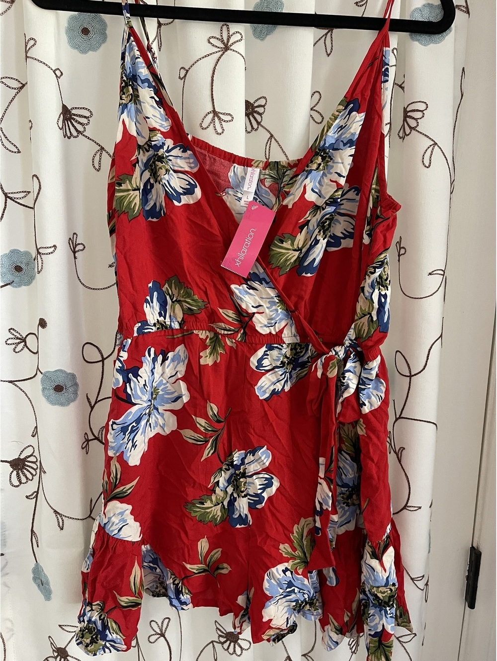 New With Tags! | Xhilaration | L | Red Floral Wrap Romper - Picture 2 of 9
